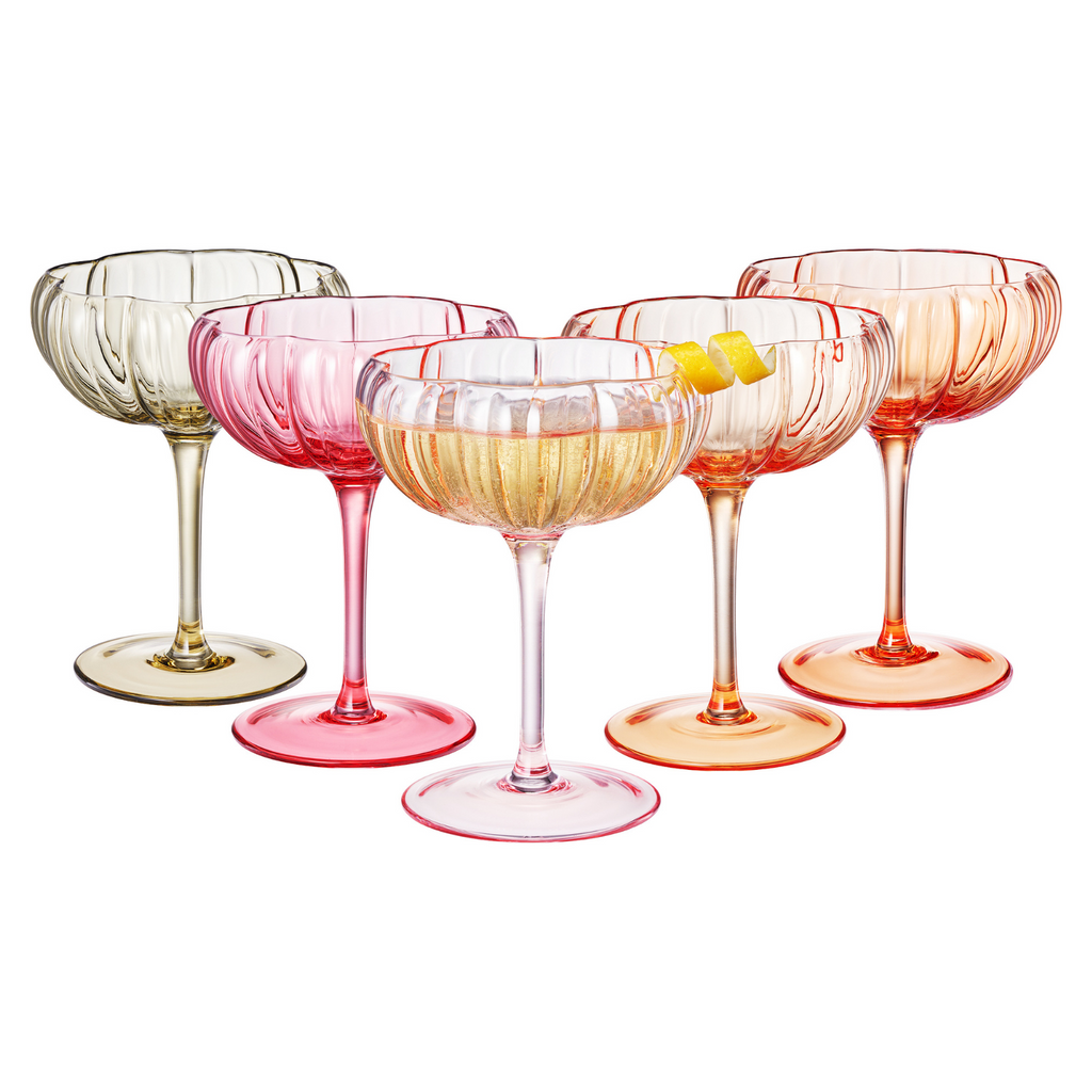 Flower Coupe Cocktail Glasses | Set of 4 | Vintage Colors