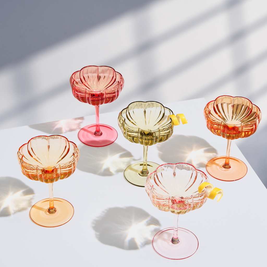 Flower Coupe Cocktail Glasses | Set of 4 | Vintage Colors