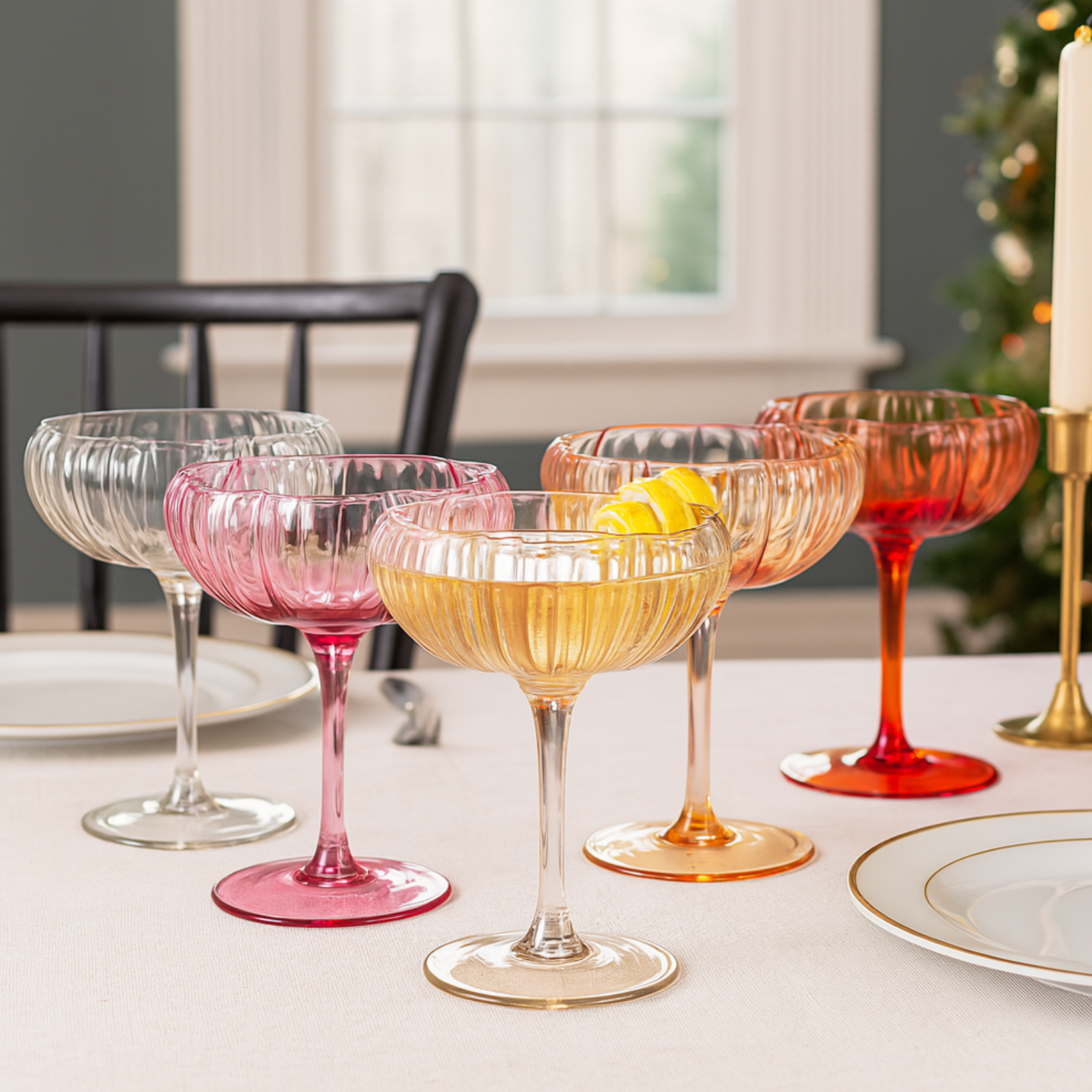 Flower Coupe Cocktail Glasses | Set of 4 | Vintage Colors