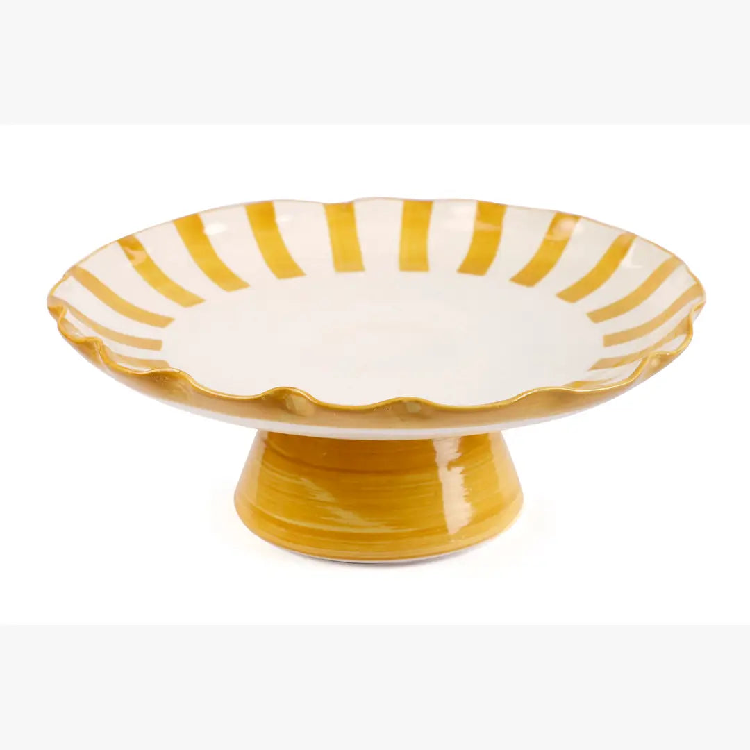 Ceramic Stripe Cake Stand | Yellow Cake stand Casa Amarosa