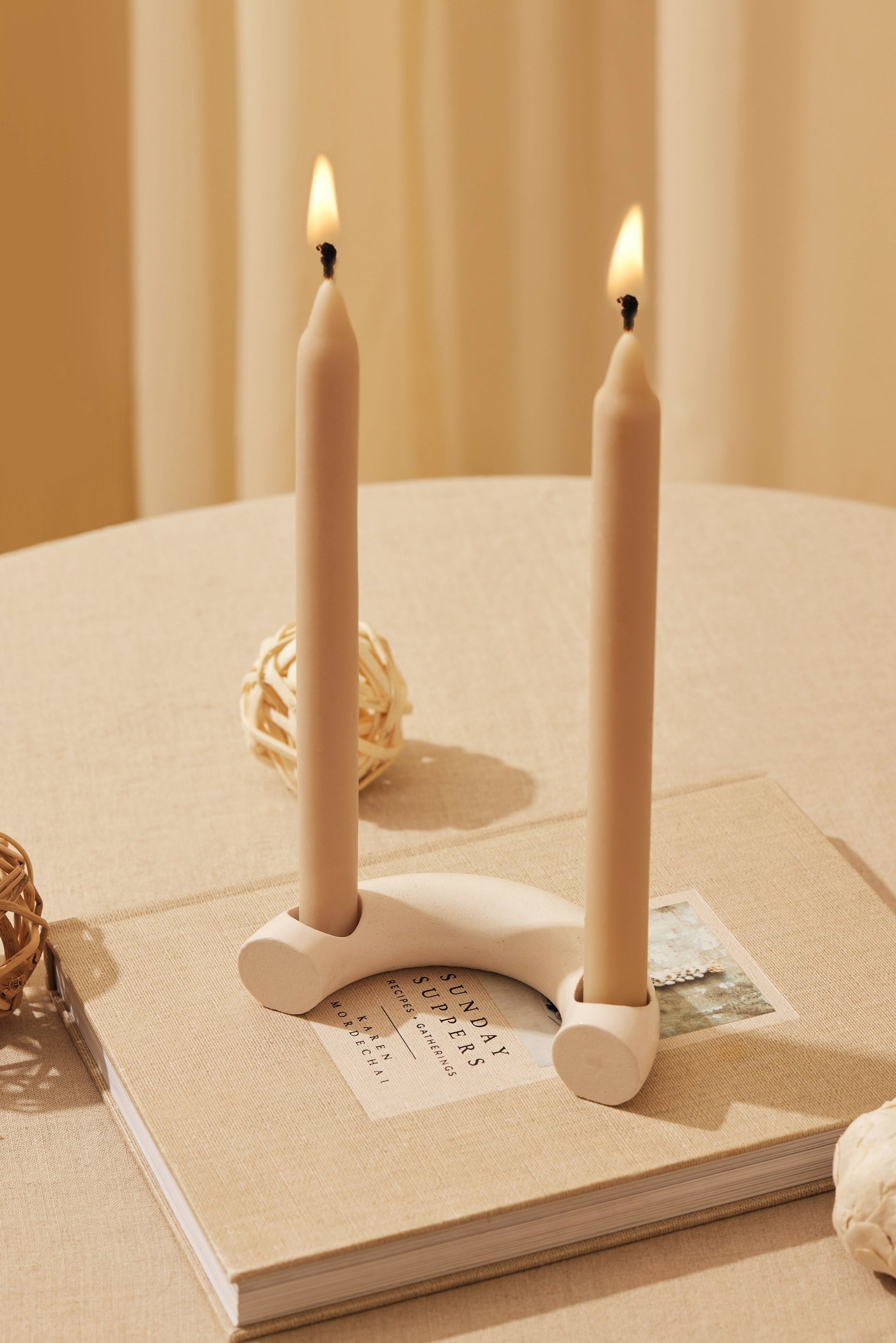 Nordic Style "C" Shaped Concrete Candle Holder | Ivory Candle Holders Casa Amarosa
