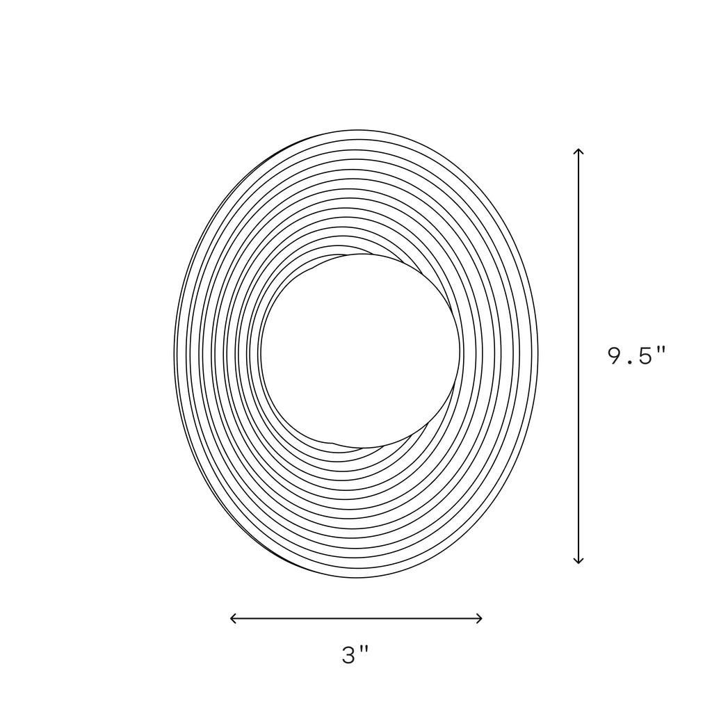 Echo Sconce dimensions illustration showing artisan handcrafted concentric circle design for decor.