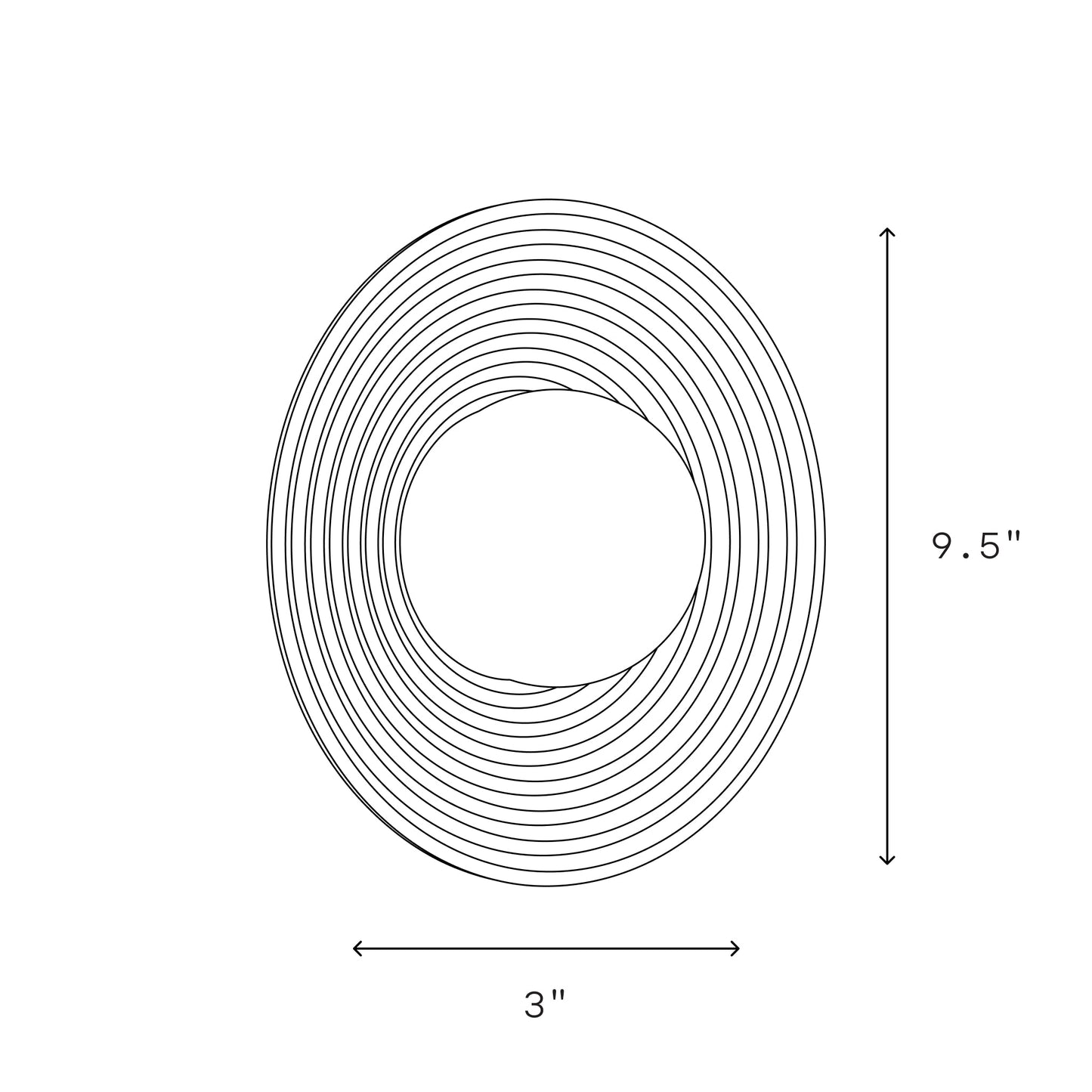 Echo Sconce dimensions illustration showing artisan handcrafted concentric circle design for decor.