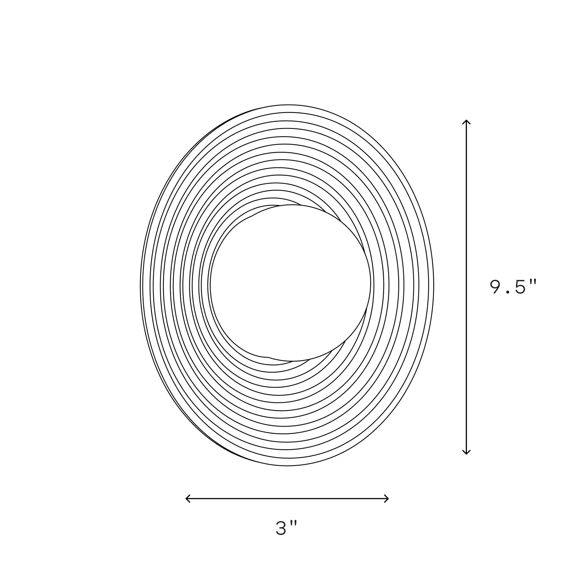Echo Sconce dimensions illustration showing artisan handcrafted concentric circle design for decor.