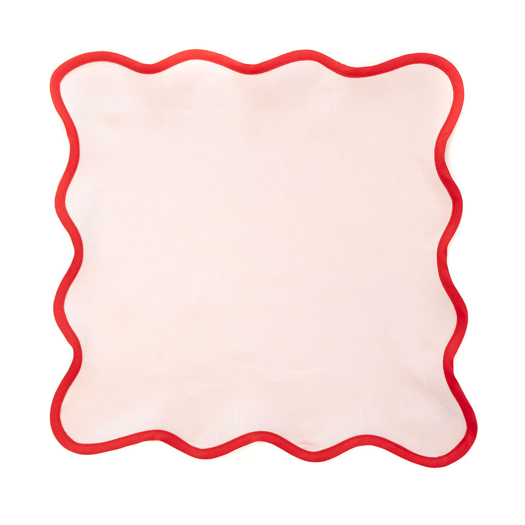 Linen Scalloped Square | Peony Pink with Rosebud Red
