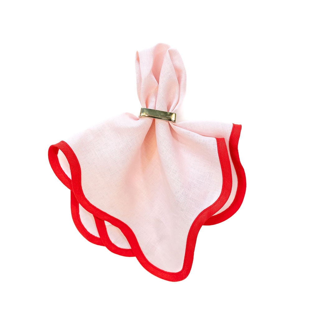 Linen Scalloped Square | Peony Pink with Rosebud Red