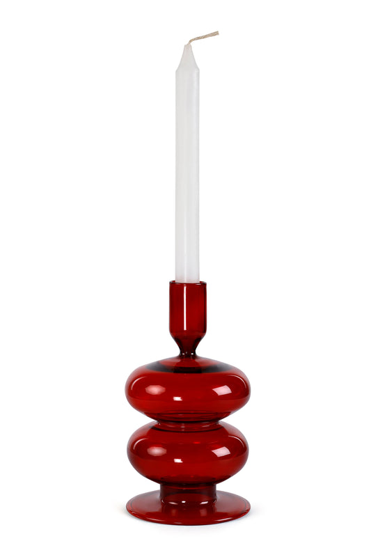 Retro Wavy Glass Candle Holder Set of 4 | Red Candle Holders Casa Amarosa