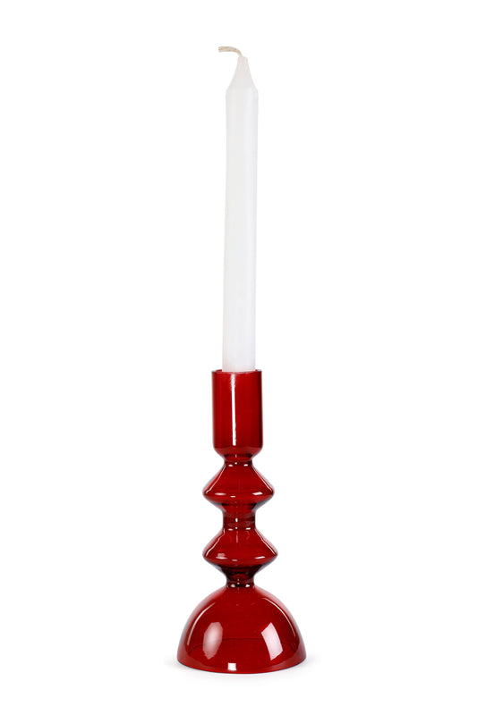 Retro Glass Candle Stick Holder | Set of 4 | Red Candle Holders Casa Amarosa