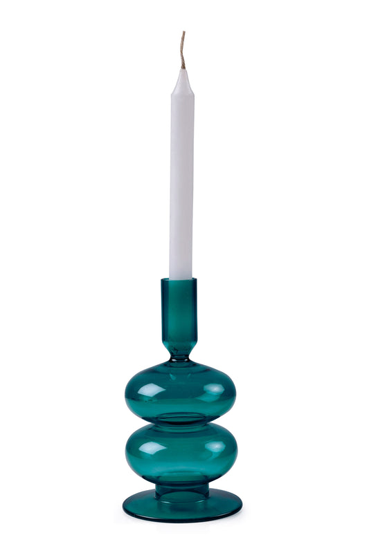 Retro Wavy Glass Candle Holder |Set of 2 | Teal Candle Holders Casa Amarosa
