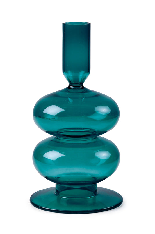 Retro Wavy Glass Candle Holder |Set of 2 | Teal Candle Holders Casa Amarosa