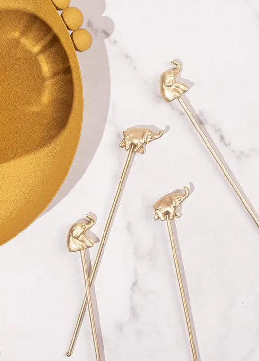 Brass elephant Cocktail Stirrers | Set of 4 Stirrer Casa Amarosa