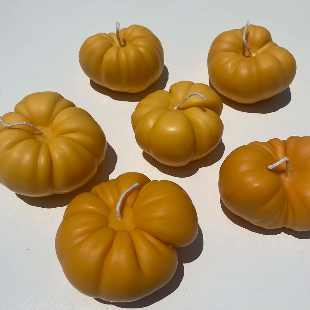 Heirloom Tomato Candle - Orange artisan decor handcrafted handmade candles in yellow tomato shapes.