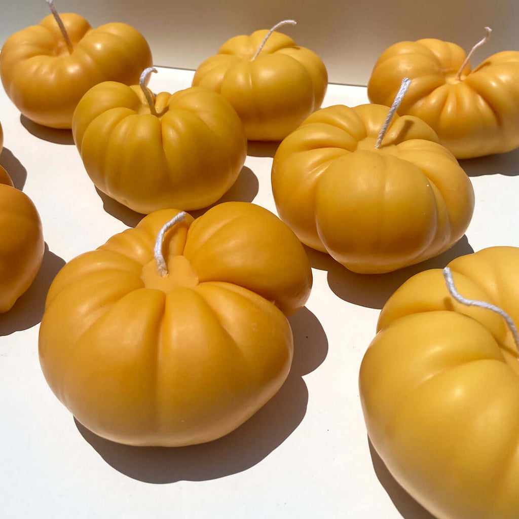 Heirloom Tomato Candle - Orange artisan decor handcrafted handmade candles shaped like pumpkins in vibrant yellow