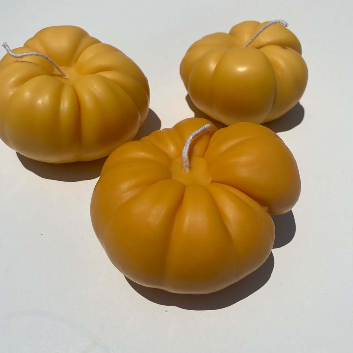 Heirloom Tomato Candle - Orange, artisan handcrafted decor featuring cute tomato-shaped candles in bold yellow.