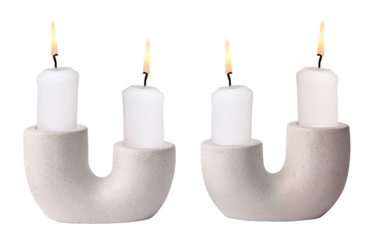 Nordic U-Shaped Concrete Candle Holder | Set of 2 | Ivory Candle Holders Casa Amarosa