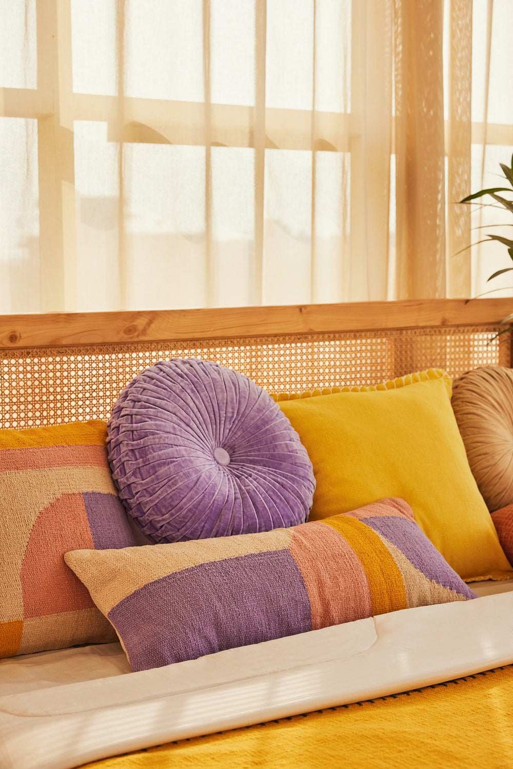 Handmade Geo Shapes Lumbar Pillow | Purple Cushion Casa Amarosa