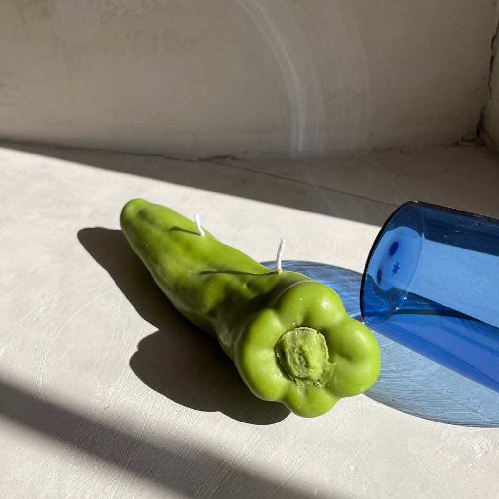 Chili Pepper Candle - Green showcasing artisan handcrafted decor in natural soy wax, perfect for adding spice to your home.