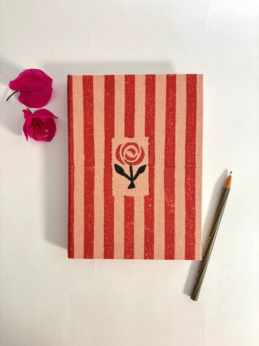 Handmade Paper Journal Notebook | Pink & Red Stripe Notebook Casa Amarosa