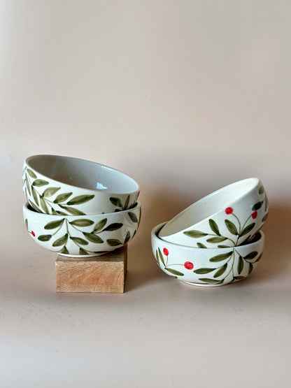 Holly Leaf Small Bowl Set in Olive | Ceramic Snack Bowls featuring unique artisan design and handcrafted details.