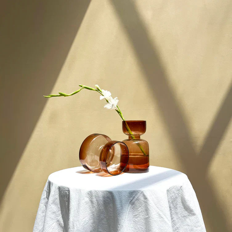 Slate Brown Handblown Glass Vase | Short vase Casa Amarosa