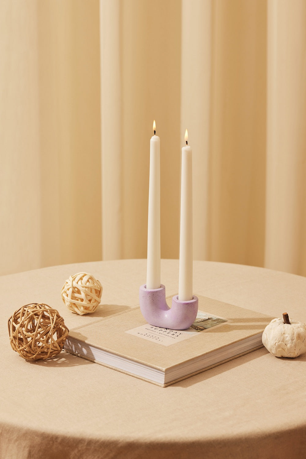 Nordic U-Shaped Concrete Candle Holder Set | Purple Candle Holders Casa Amarosa