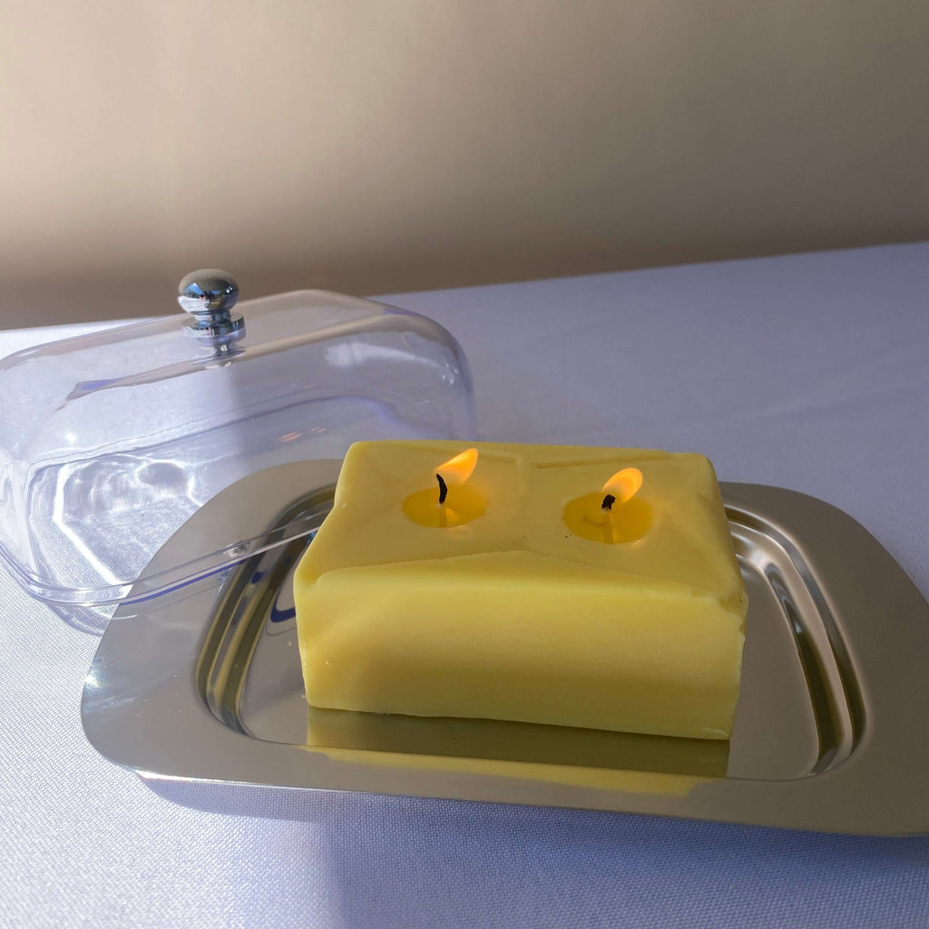 Butter Candle Farmers Markets Scandles Yellow Unscented (Natural Soy) + Butter dish & lid