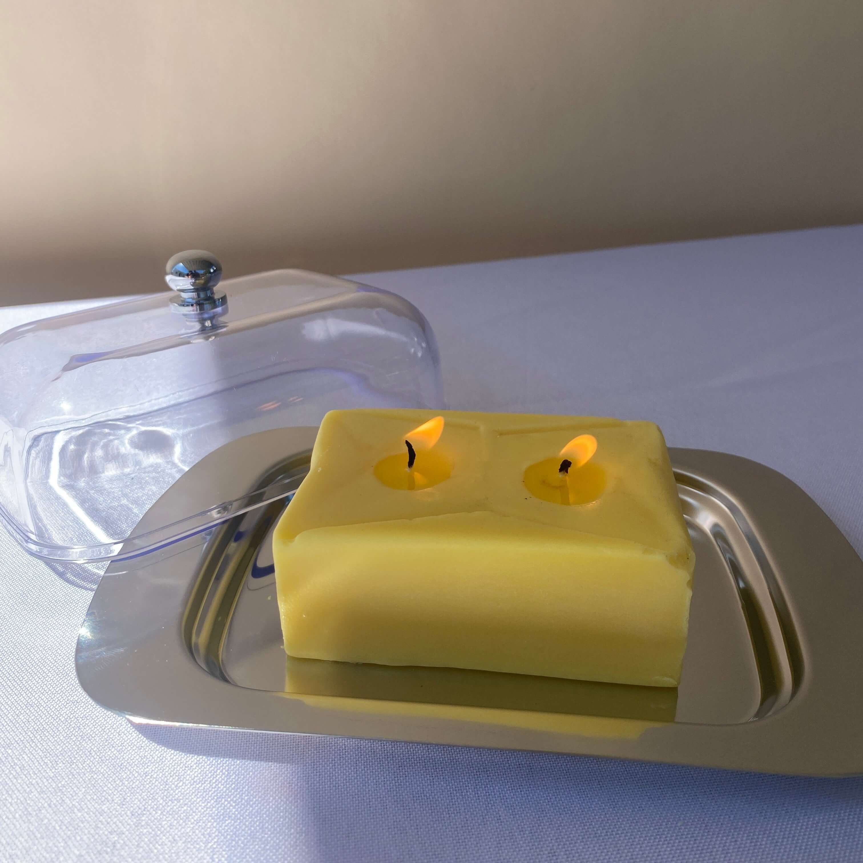 Butter Candle Farmers Markets Scandles Yellow Unscented (Natural Soy) + Butter dish & lid