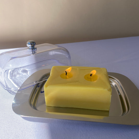 Butter Candle Farmers Markets Scandles Yellow Unscented (Natural Soy) + Butter dish & lid
