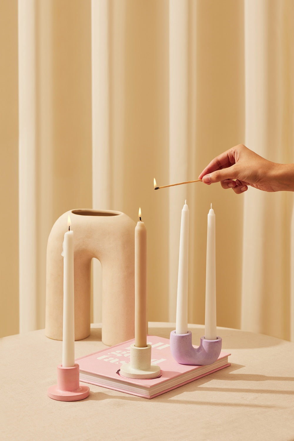 Nordic U-Shaped Concrete Candle Holder Set | Purple Candle Holders Casa Amarosa
