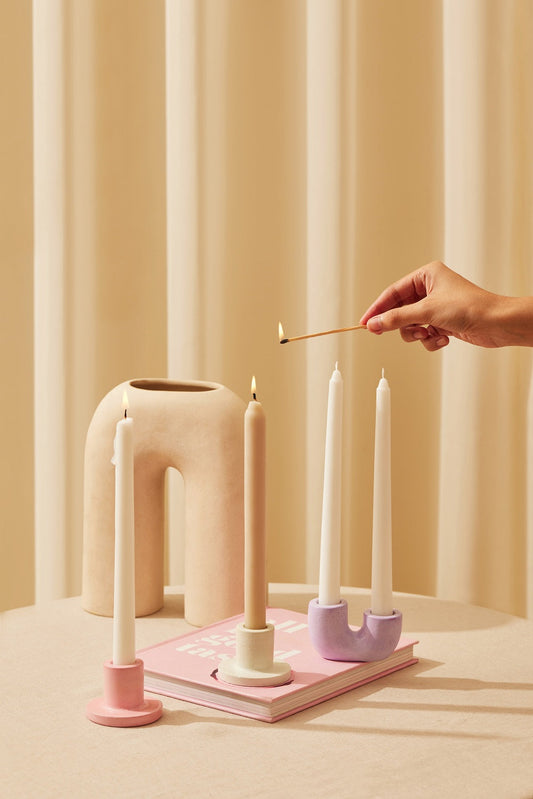 Nordic U-Shaped Concrete Candle Holder Set | Purple Candle Holders Casa Amarosa