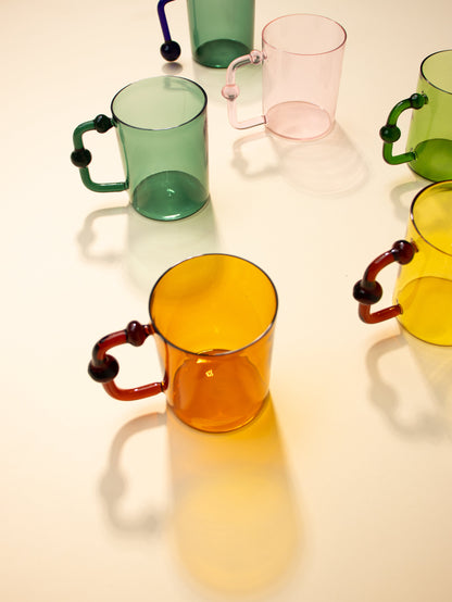 Colored Handblown Drinkware Mug | Set of 4 | Pink Mug Casa Amarosa