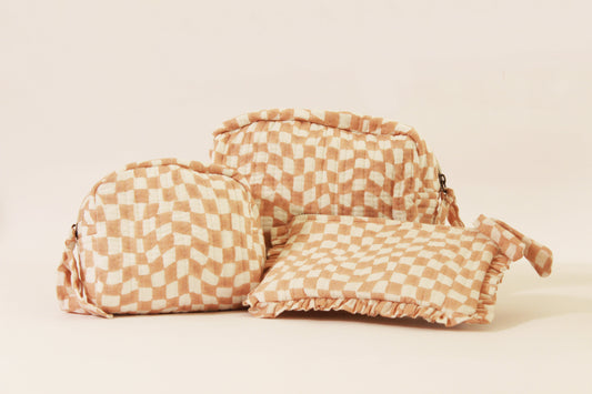 Handmade Quilted Travel Pouch | Mid-Century Peach pouch Casa Amarosa