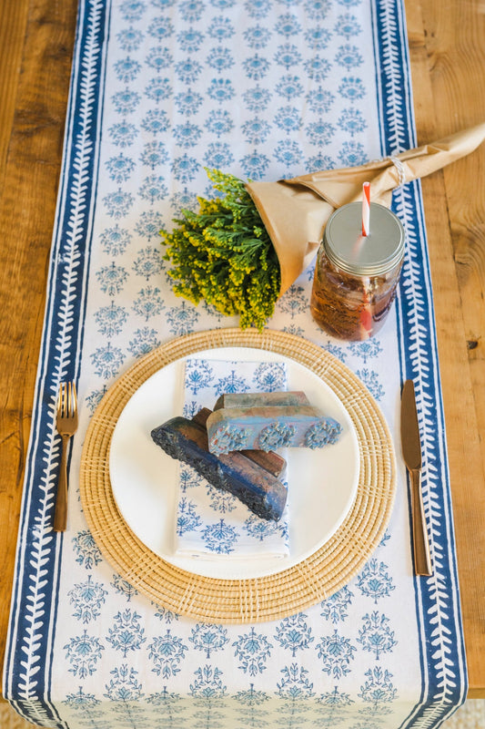 Lotus Table Runner | Uniform Blue & Navy The Mended Company