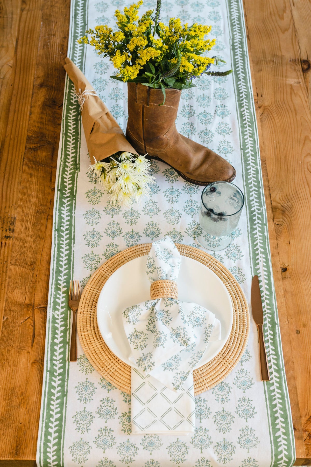 Table Runner | Lotus, Sage & Uniform Blue The Mended Company