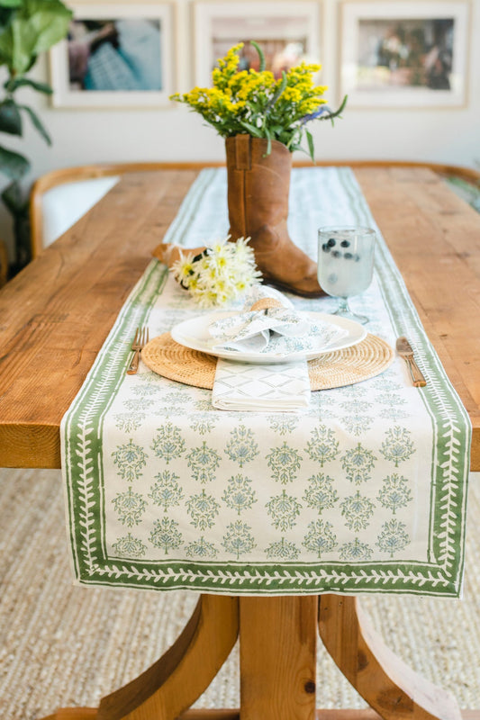 Table Runner | Lotus, Sage & Uniform Blue The Mended Company