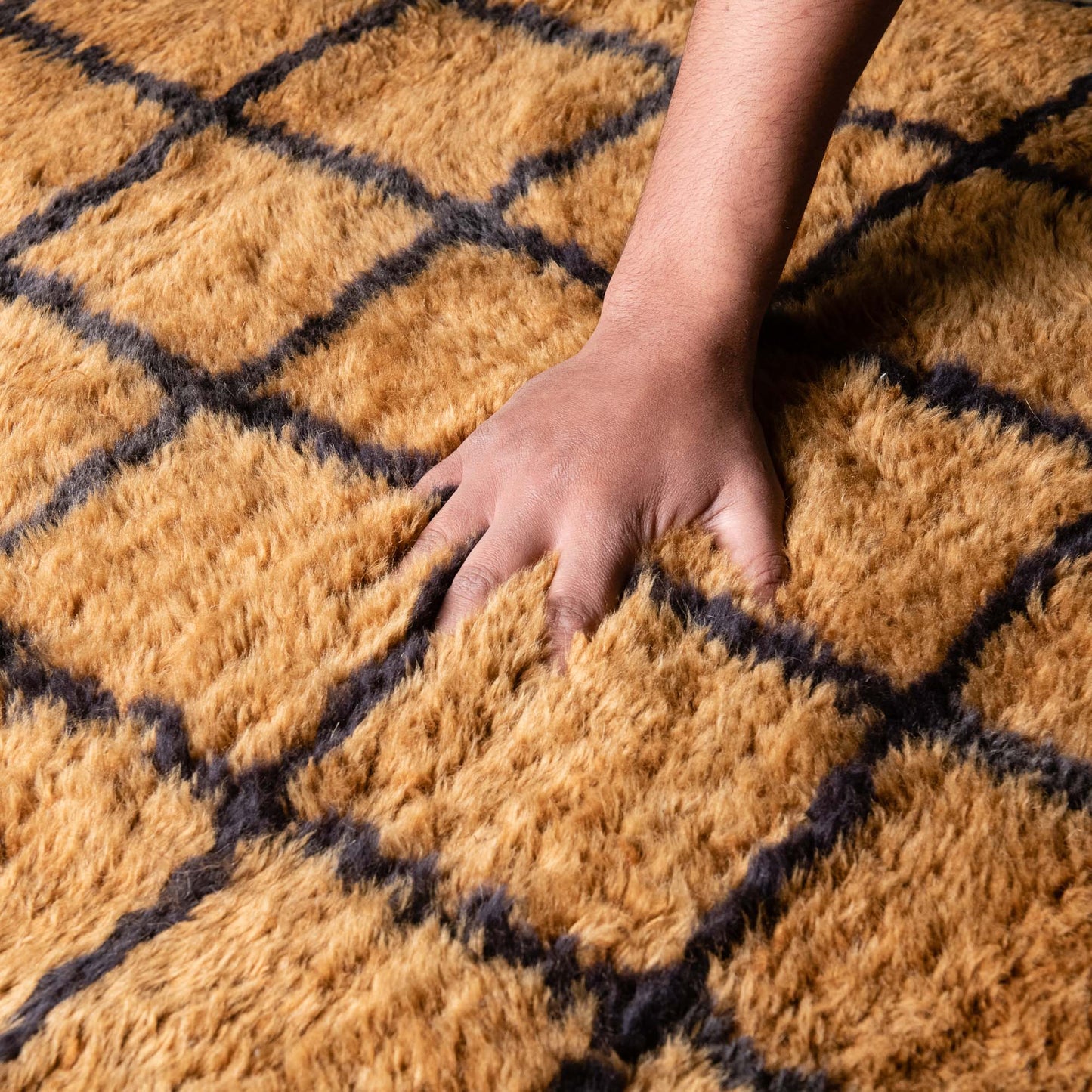 Bronze Grid | Luxury Shag Moroccan Runner Rug mrirt rug Benisouk