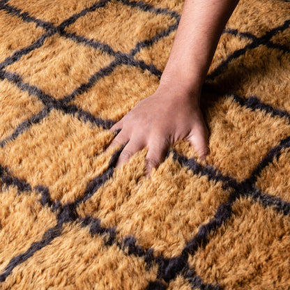 Bronze Grid | Luxury Shag Moroccan Runner Rug mrirt rug Benisouk