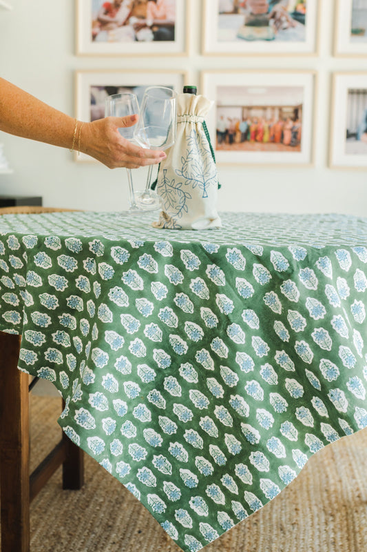 Poinsettia Table Throw | Sage & Uniform Blue The Mended Company