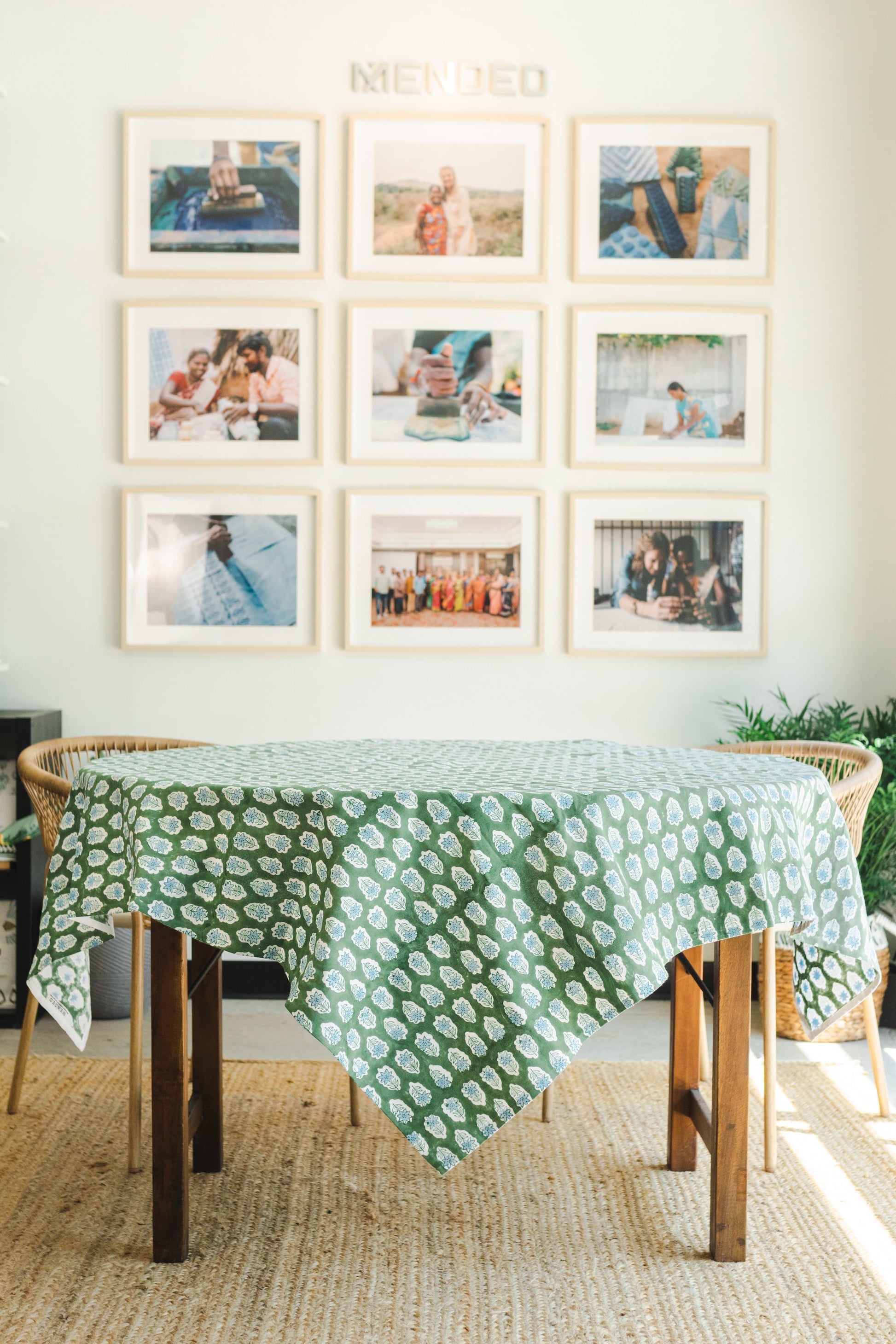 Poinsettia Table Throw | Sage & Uniform Blue The Mended Company