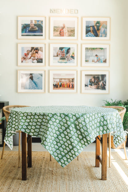 Poinsettia Table Throw | Sage & Uniform Blue The Mended Company