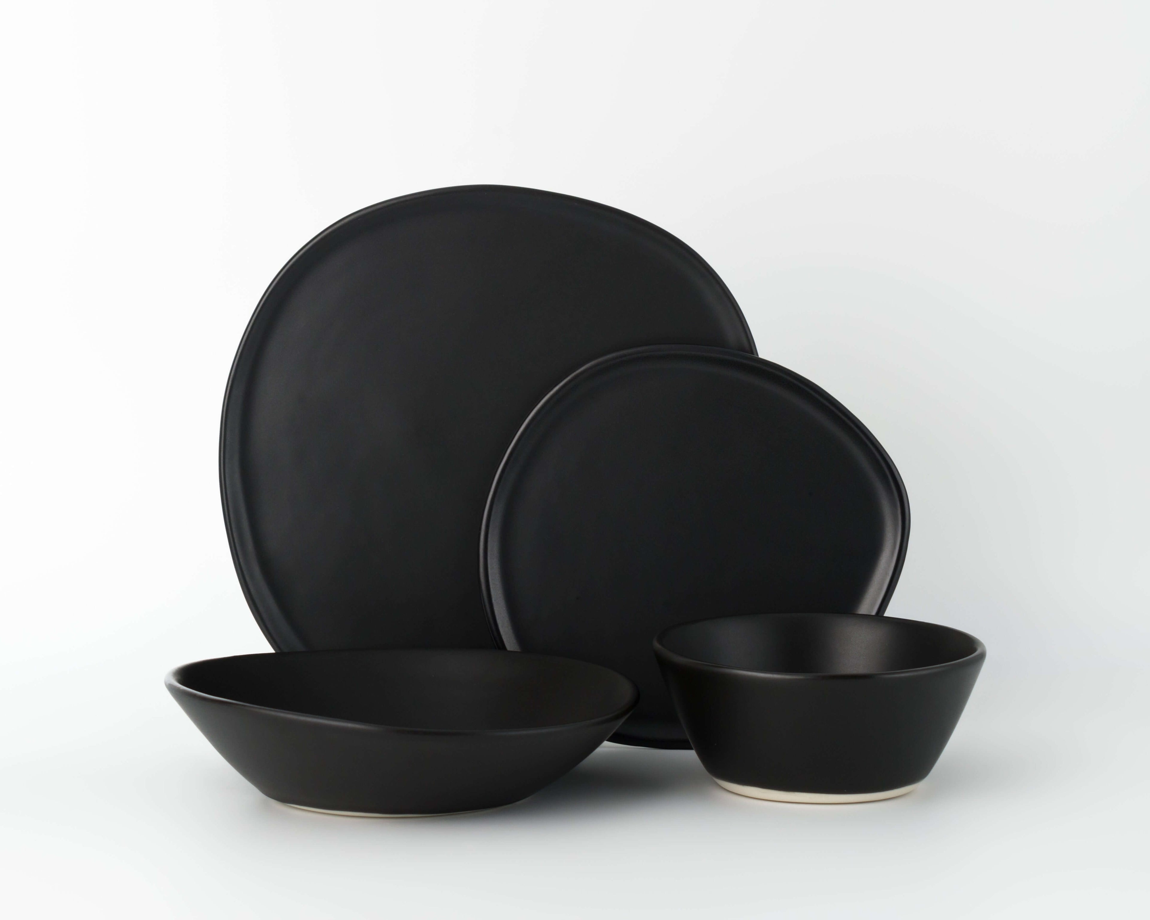 4 Piece Ripple Dinner Setting Set Haand Matte Black