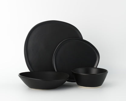 4 Piece Ripple Dinner Setting Set Haand Matte Black