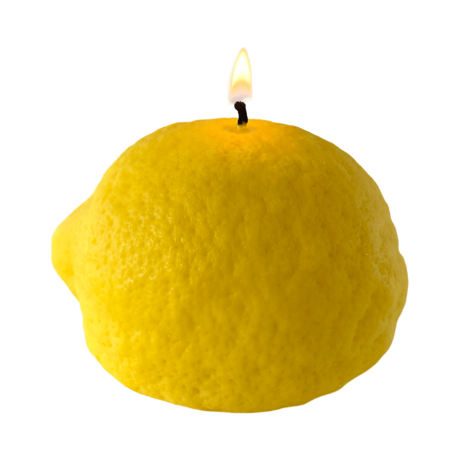 Large Lemon Candle handcrafted decor, artisan citrus-scented candle with a warm glowing flame.