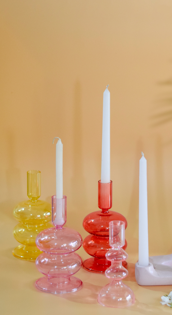Retro Wavy Glass Candle Holder |Set of 4 | Pink Candle Holders Casa Amarosa