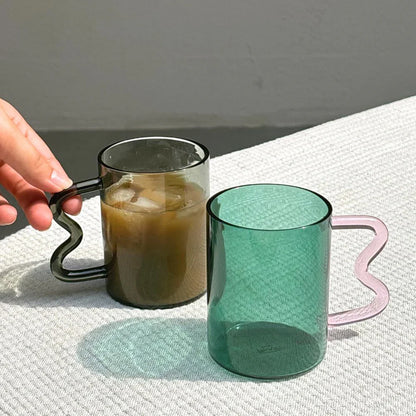 Swirl Glass Cup | Set of 4 | Teal with Pink Handle cups Casa Amarosa