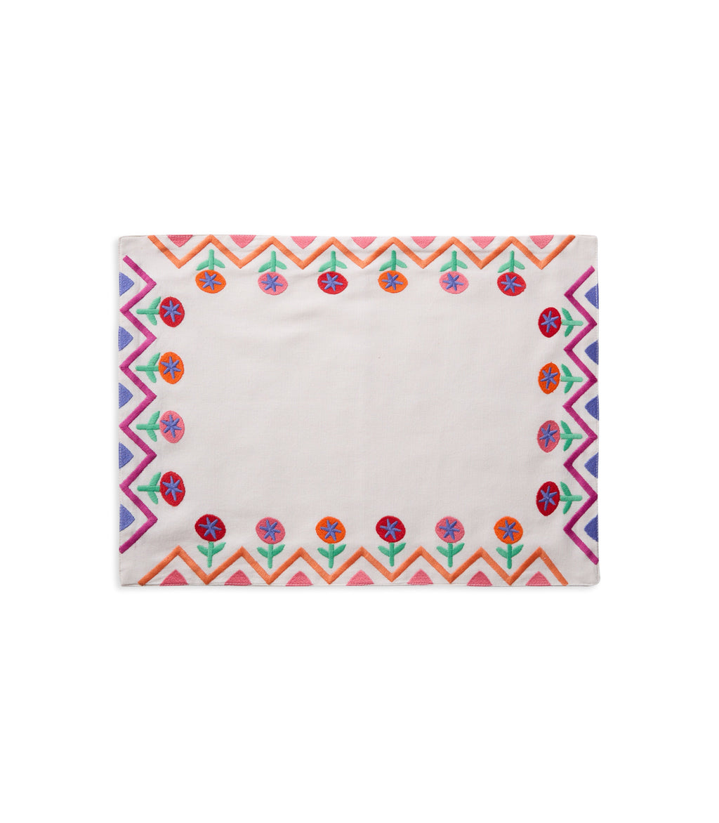 Tropical ZigZag Embroidered Cotton Placemats (Set of 4)