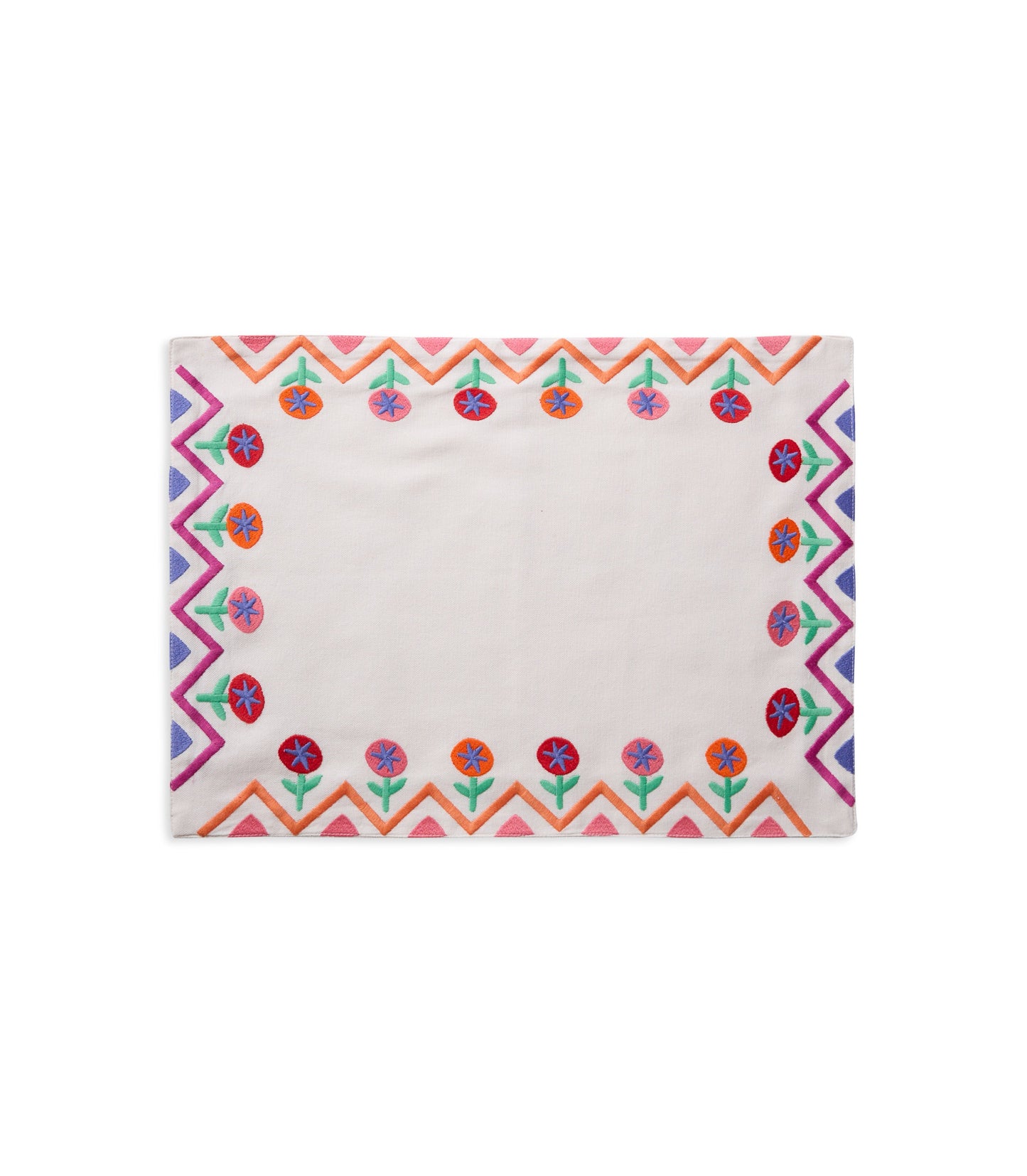 Tropical ZigZag Embroidered Cotton Placemats (Set of 4)