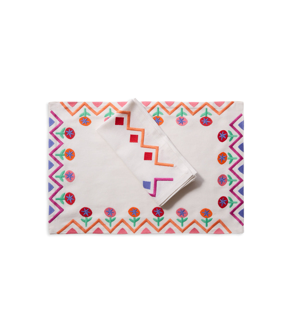 Tropical ZigZag Embroidered Cotton Placemats (Set of 4)