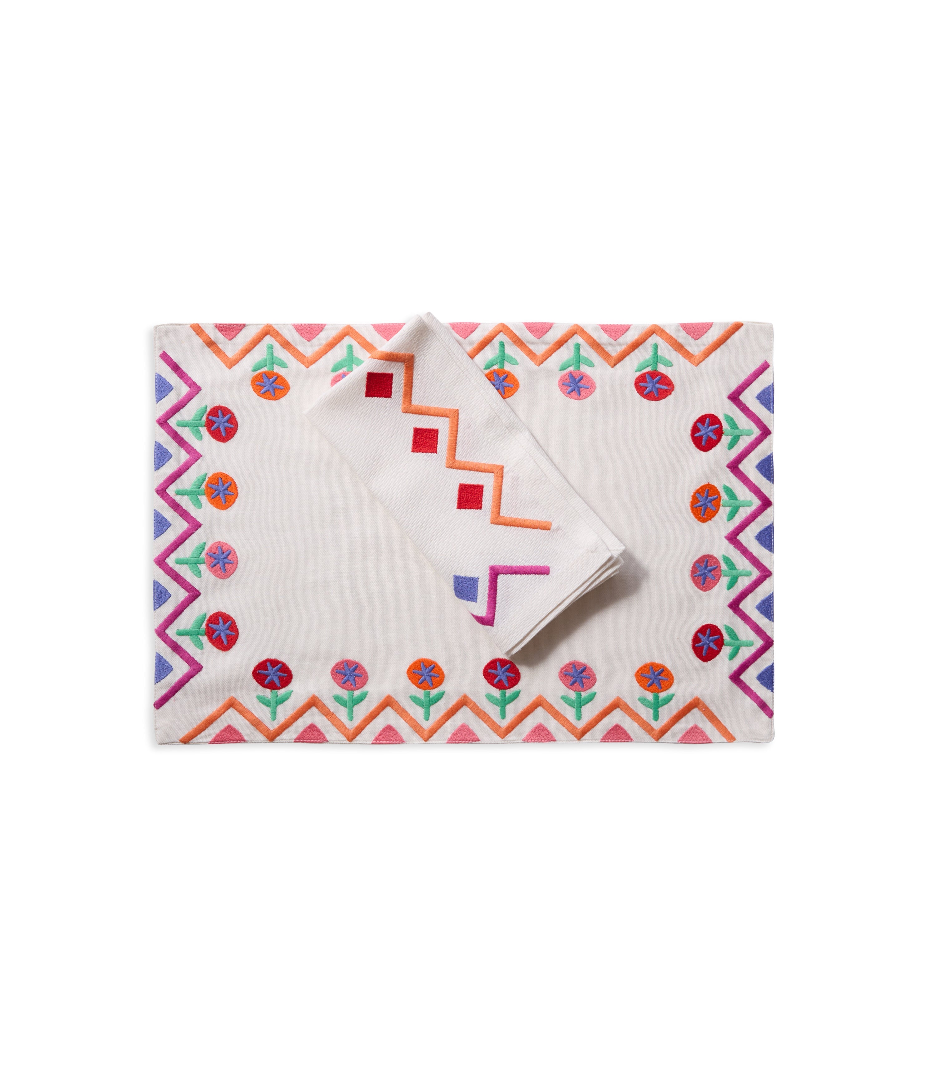 Tropical ZigZag Embroidered Cotton Placemats (Set of 4)