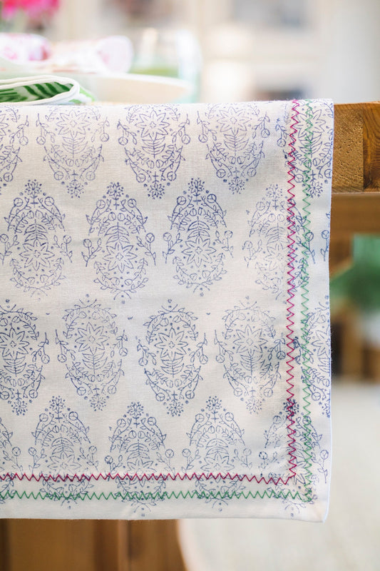 Vara Table Runner | Navy with Pink & Green Stitching The Mended Company 18" x 90"